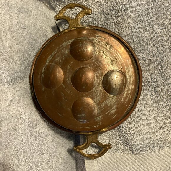 VTG 1930's Copper Escargot/Egg Poacher Pan with Brass Handles-France-6.5" D-GUC - Picture 7 of 9